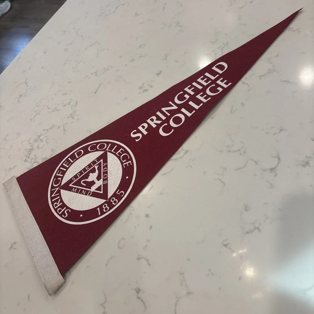 Vintage Springfield College Felt Pennant Banner 9x24 Spirit Mind Body NCAA Dorm