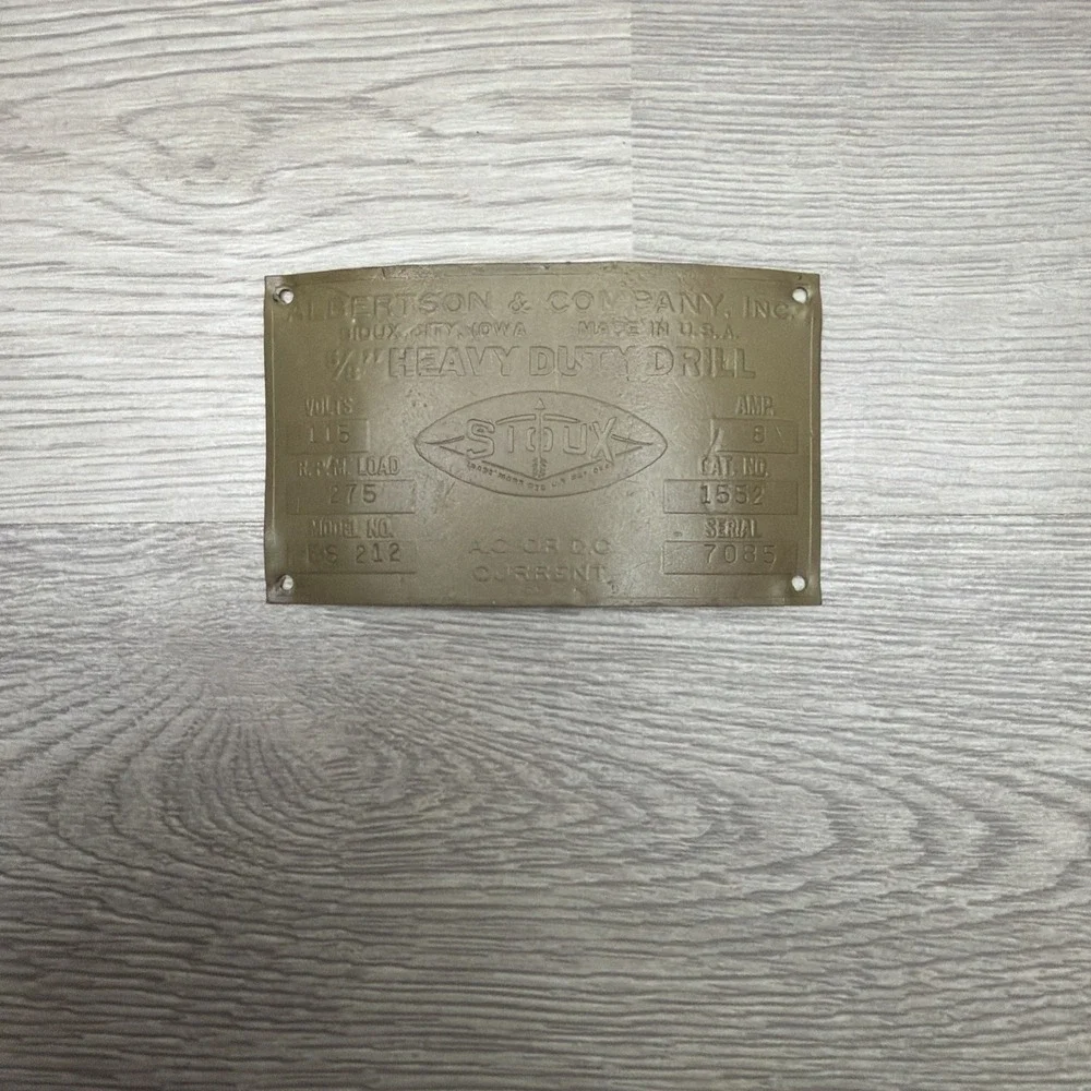 Identification Tag Vintage Albertson & Company Sioux 1/4