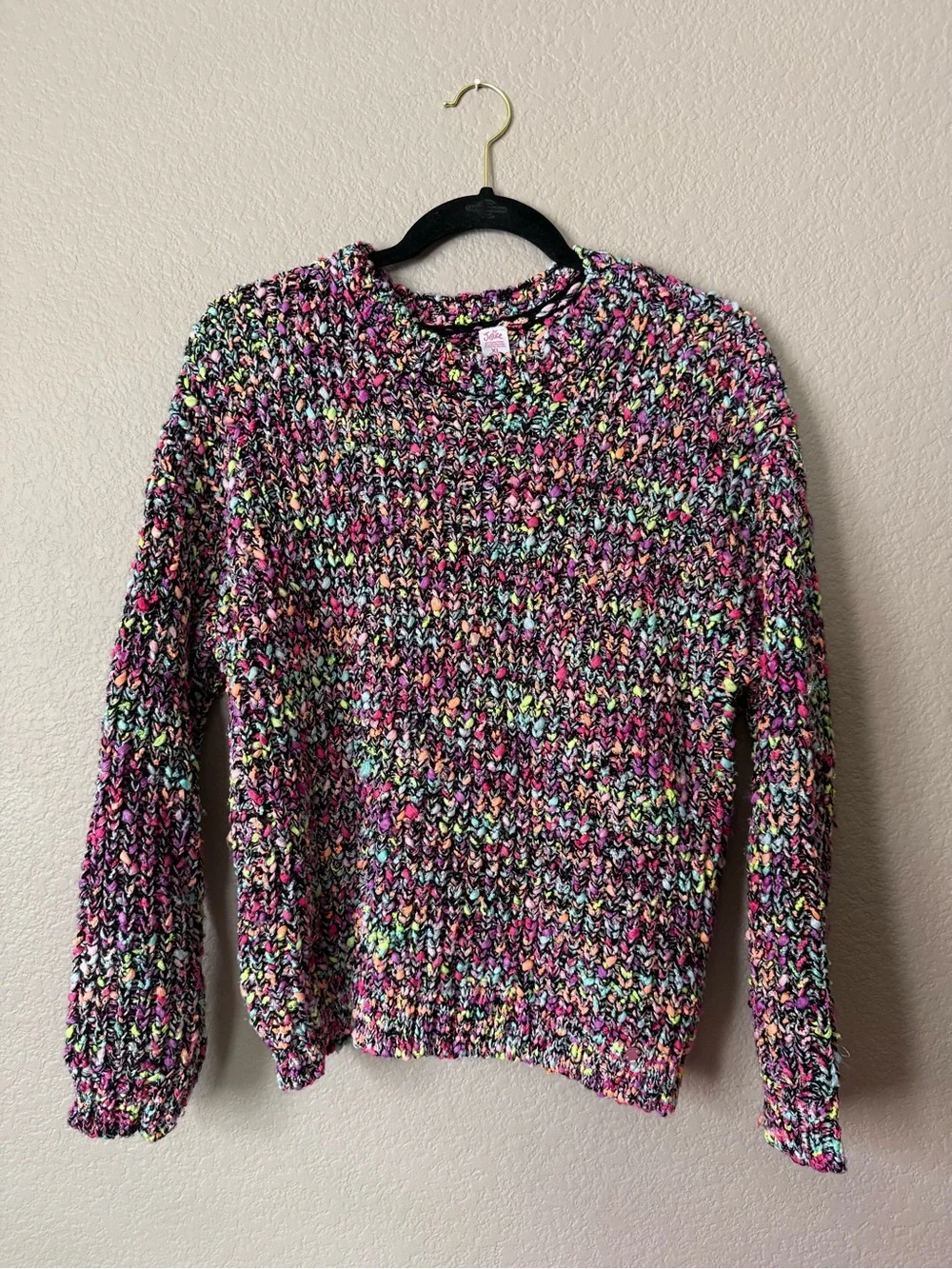 Justice Multicolor Knit Sweater - Pink, Black, Green, Blue, Yellow