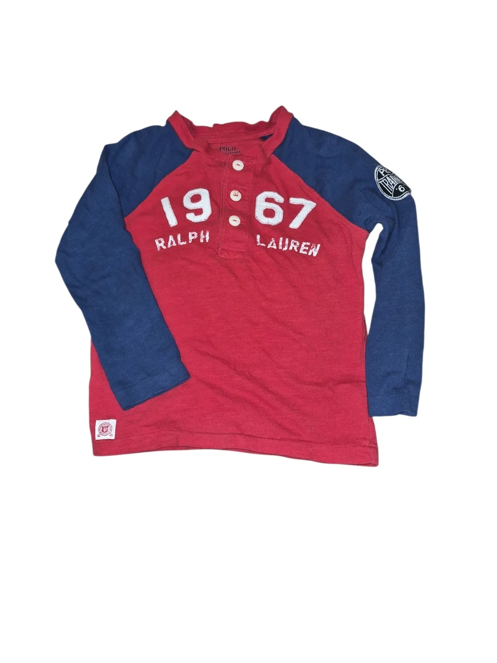 Ralph Lauren Red & Navy Raglan Henley Tee - Kids