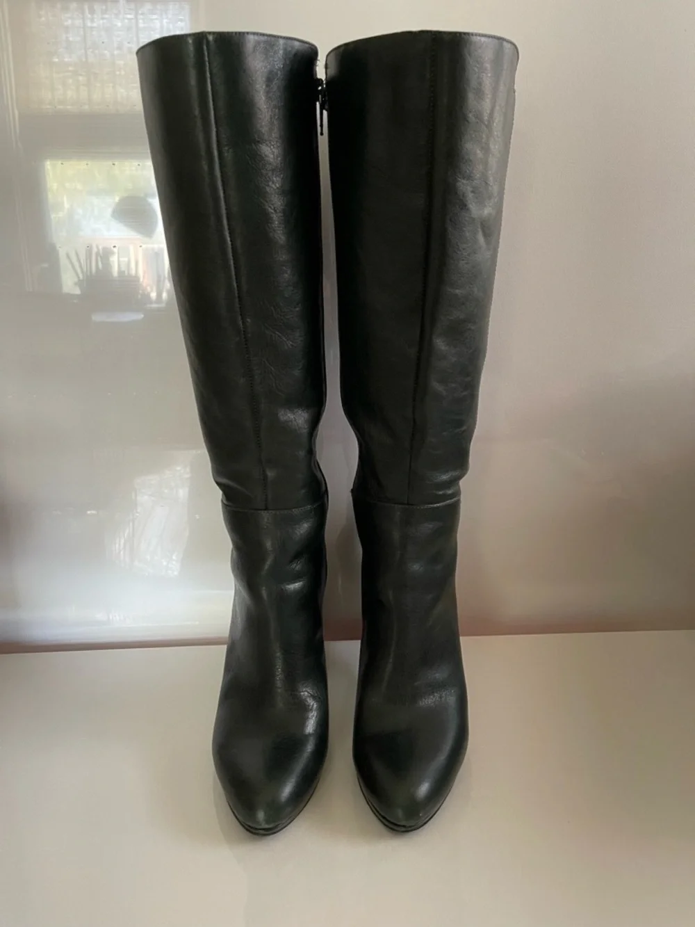 Nine West Tall Leather Boots Dark Green Sz 9.5M EUC Boho Fall Festival