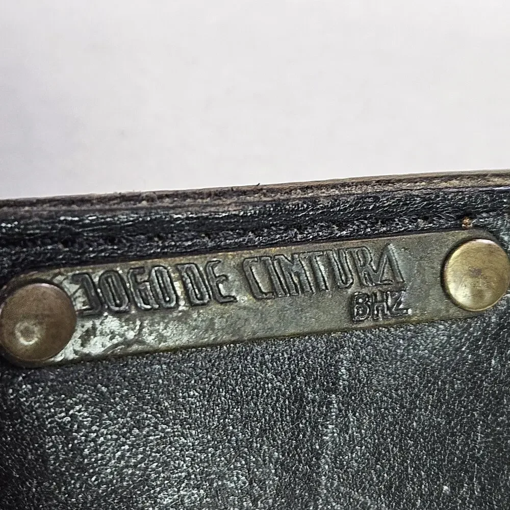 VTG Brazilian Leather Money Belt S Black Zippered Pouch Wide Biker Goucho Travel