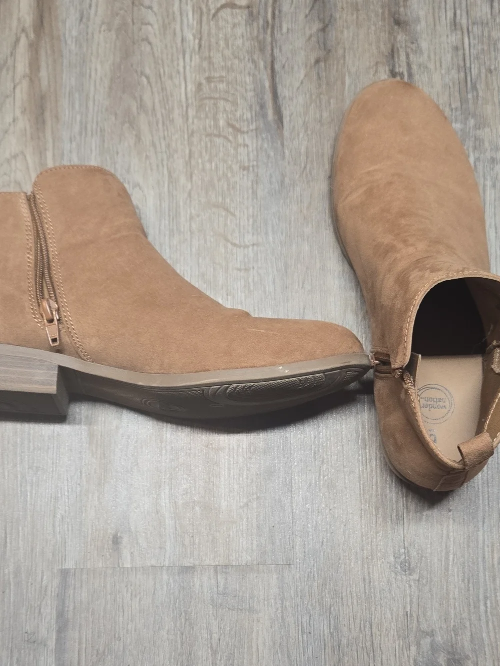 Wonder Nation Girls Suede Ankle Booties in Tan - Sleek Everyday Style