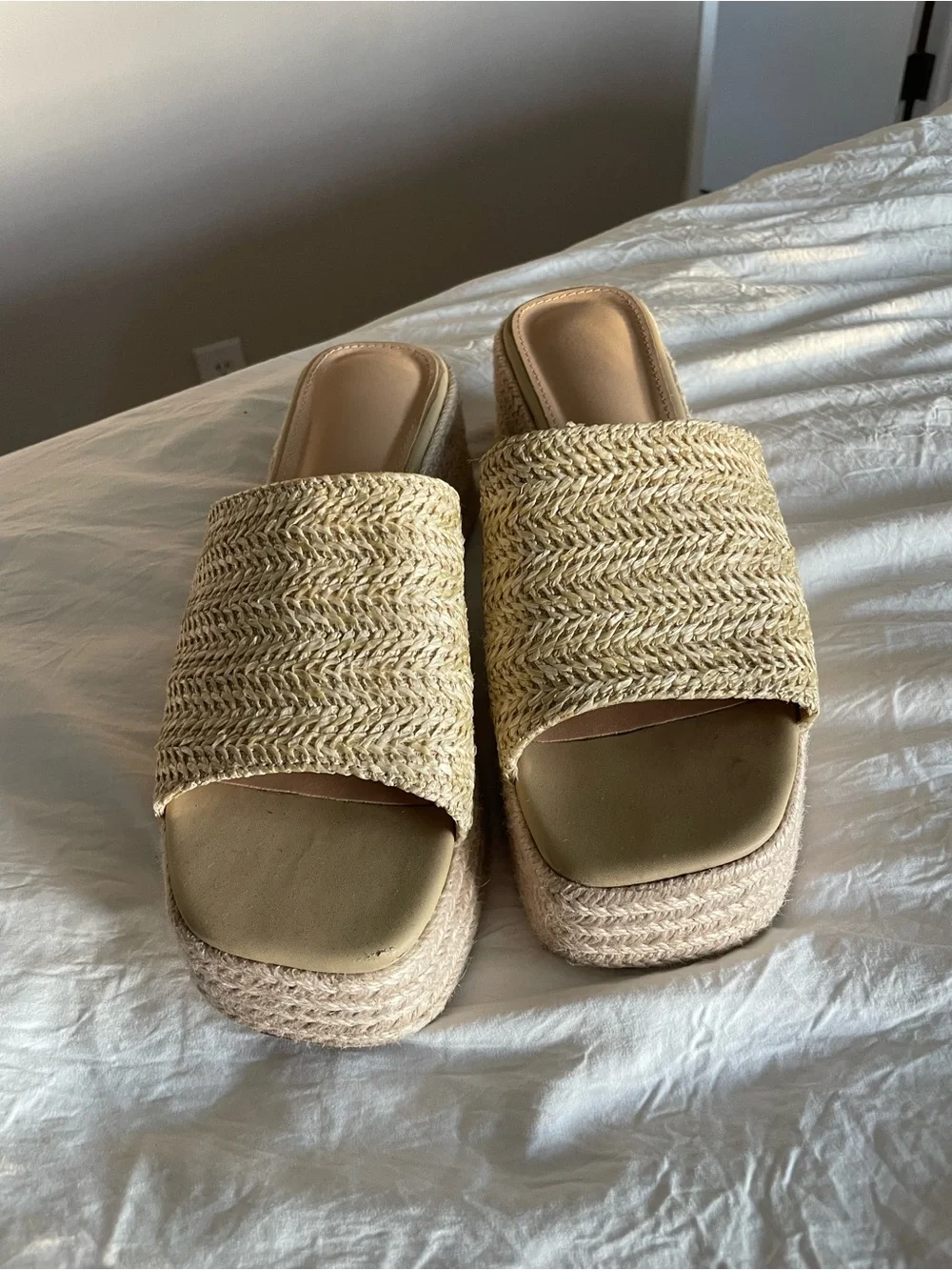 Apricot Woven Platform Slide Sandals