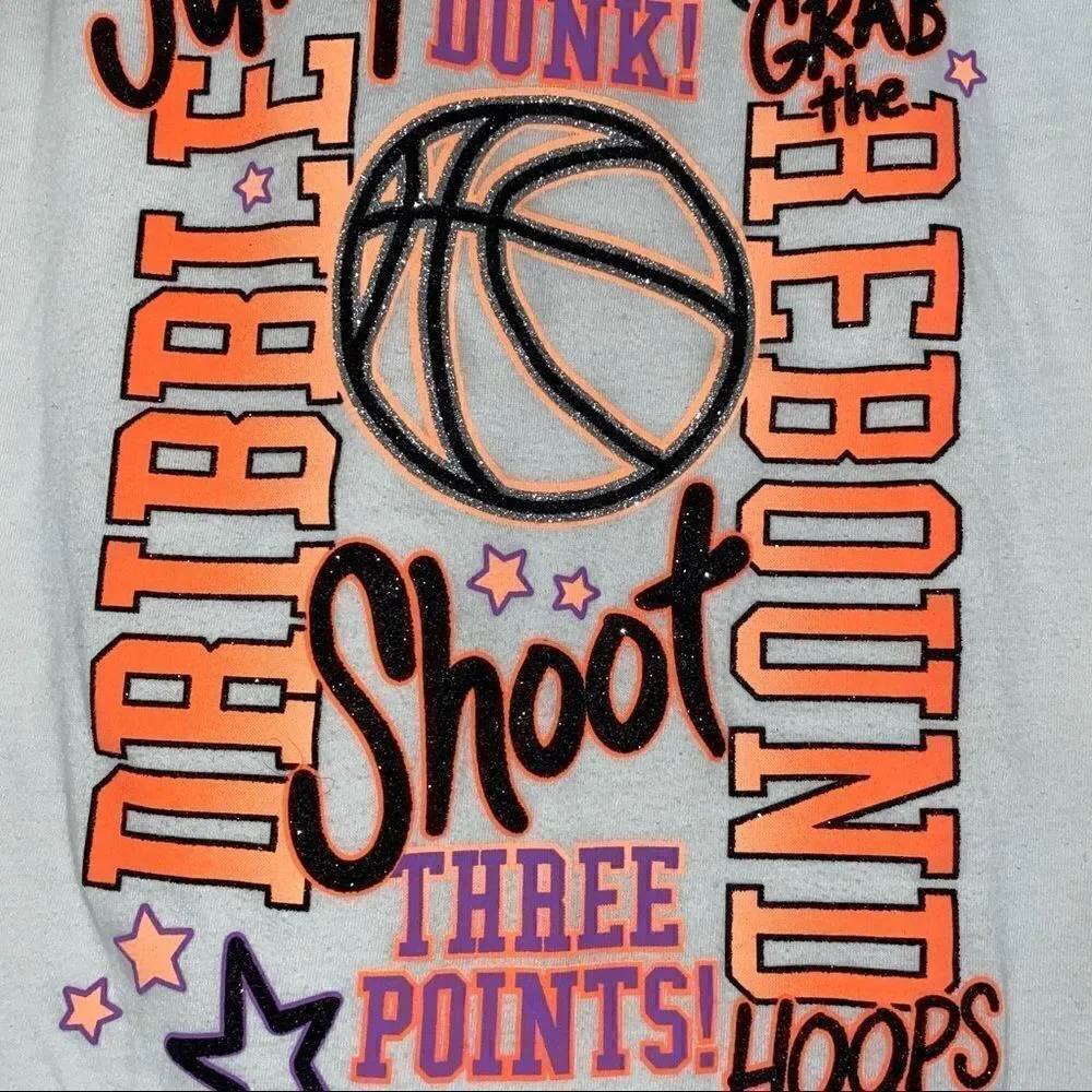Justice graphic print 3/4 sleeve top with basketball print girls size 7
