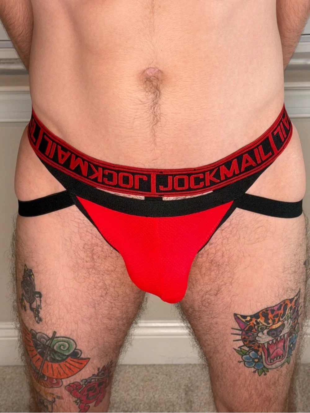 Red & Black Men's Athletic Thong Jockstrap Medium