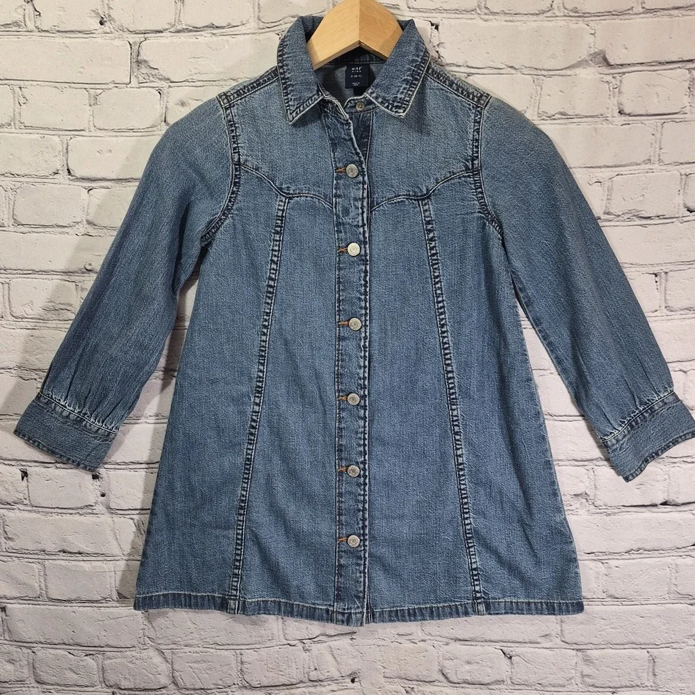 Gap Kids Snap-Up Denim Dress Size 6-7 Long Sleeve