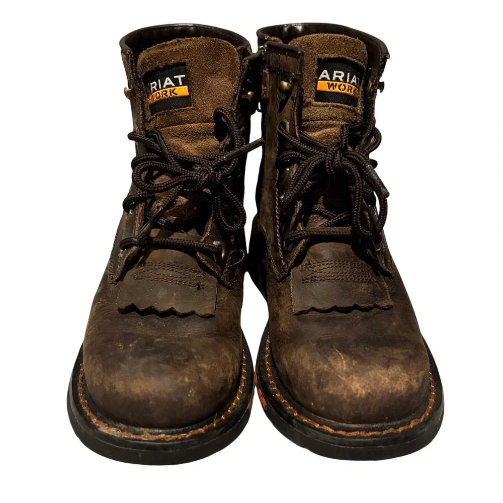 Ariat Kids Groundbreaker Brown Leather Lace Up Work Boots 10024998 Size 1 US