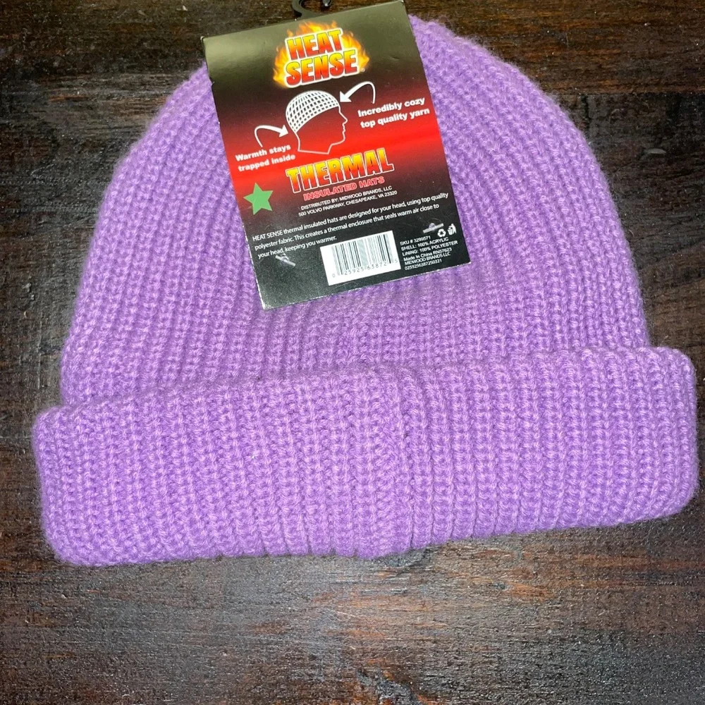 Heat Sense Girls Kids Purple Insulated Beanie Cap Hat‎ Thick Knit Stocking Hat
