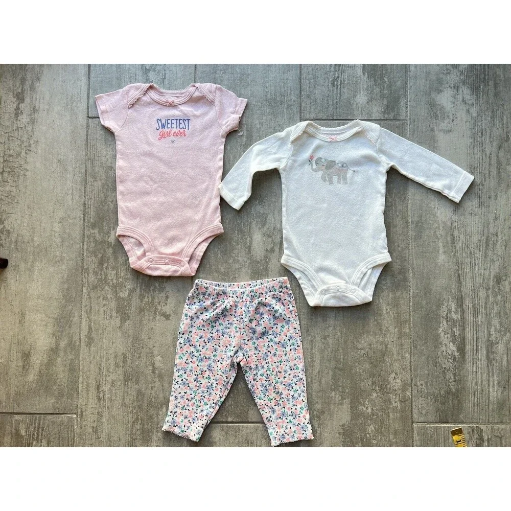 Baby Girl 3 Piece Outfit Set Boho Elephant SWEET One Piece Bodysuits & Pants 3m