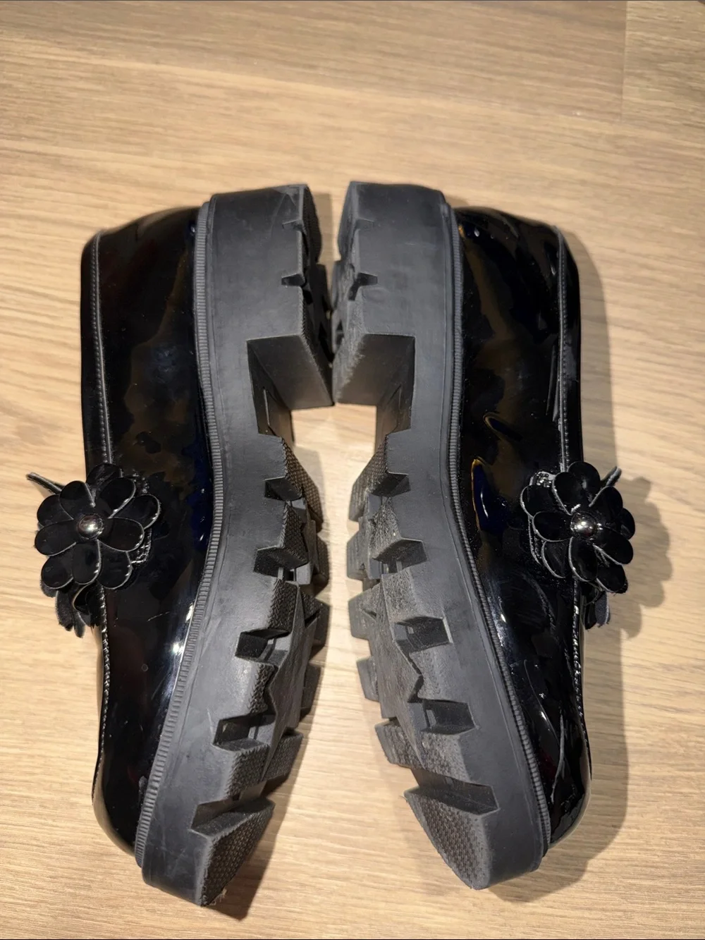 Sonoma Kids Black Patent Loafers with Floral Trim