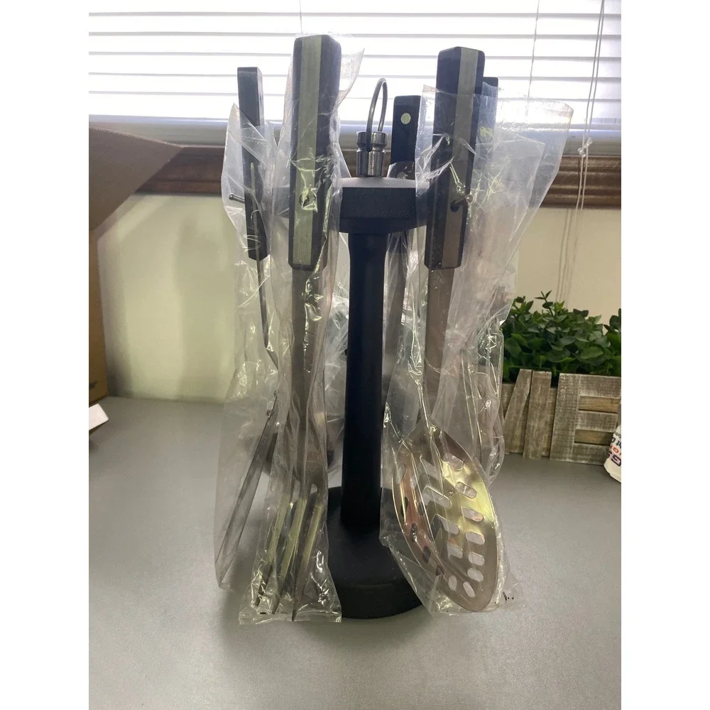 Stainless‎ Steel Kitchen Utensil Set with Rotating Holder Black