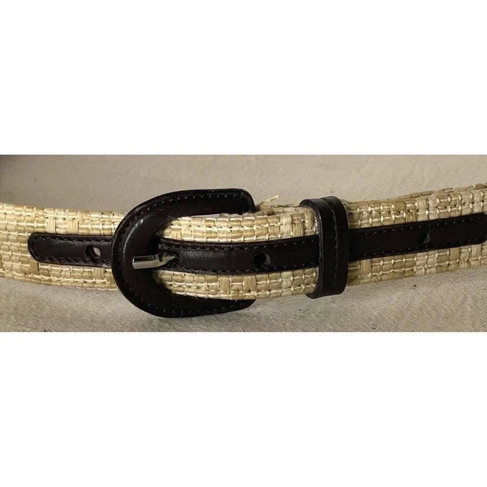 Talbots Italy Genuine Leather‎ Woven Belt Beige Medium 6904 Women EUC