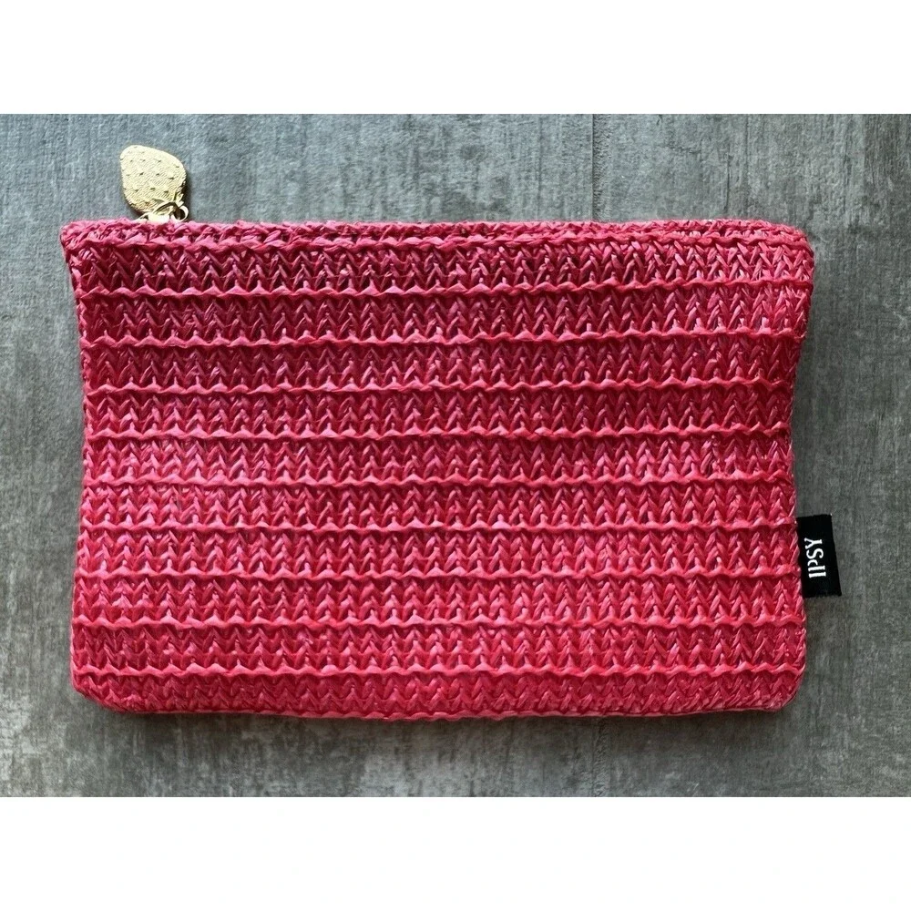 Straw Zip Makeup Bag Travel Pouch Wallet Pencil Case Clutch Organizer Strawberry