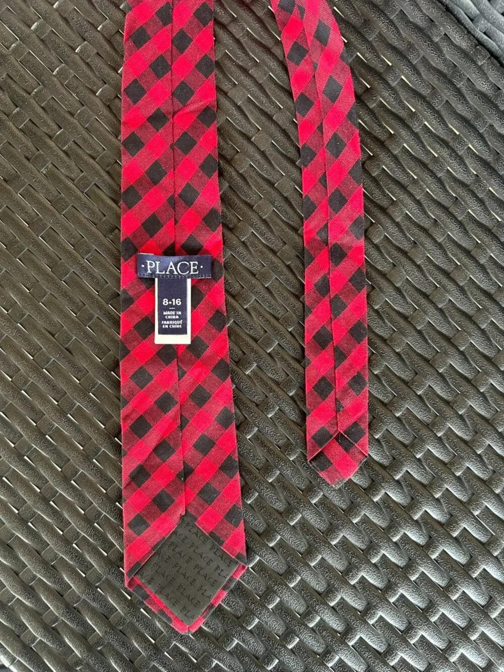 The Children PLACE Red Black Plaid Check Necktie Classic Preppy Boys Dress Tie