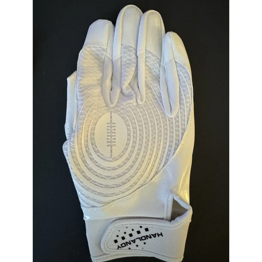 NEW HANDLANDY Football Gloves White Adult Large Receiver Grip Gloves