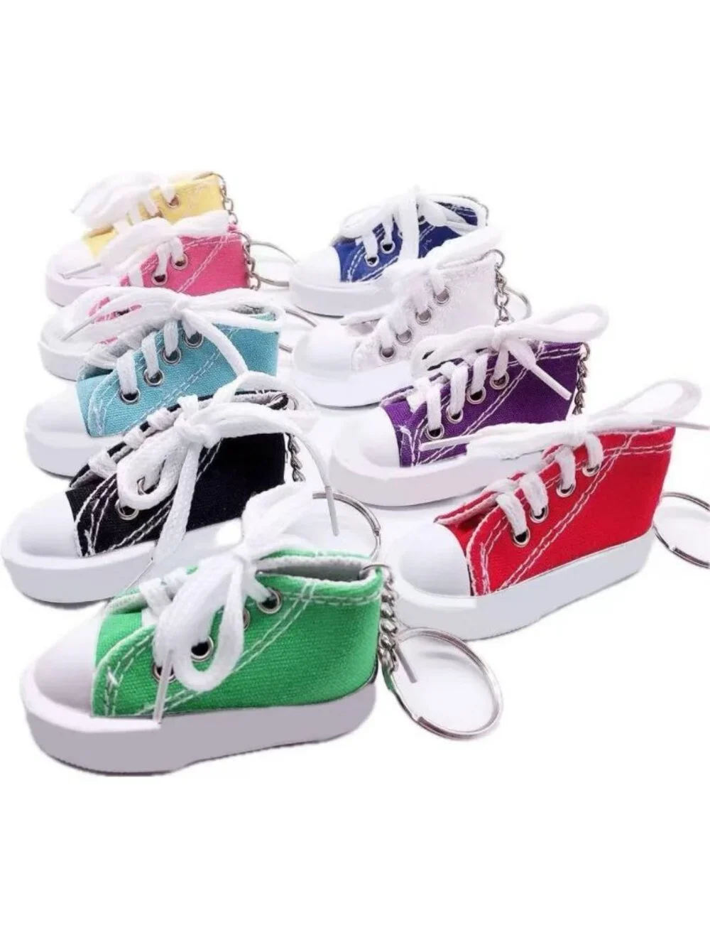 24PCS Mini Canvas Sneaker Keychains - 3 Inch Shoe Keyring Decorations for Gifts