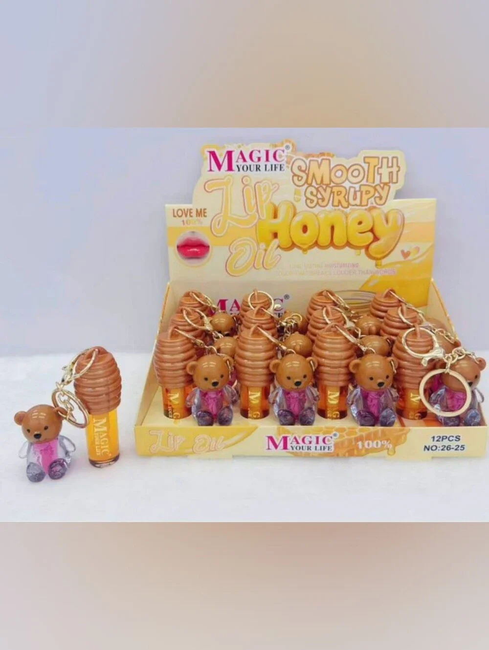 💋6x $15 💋Honey Lip Oil with Bear Keychain - Brown