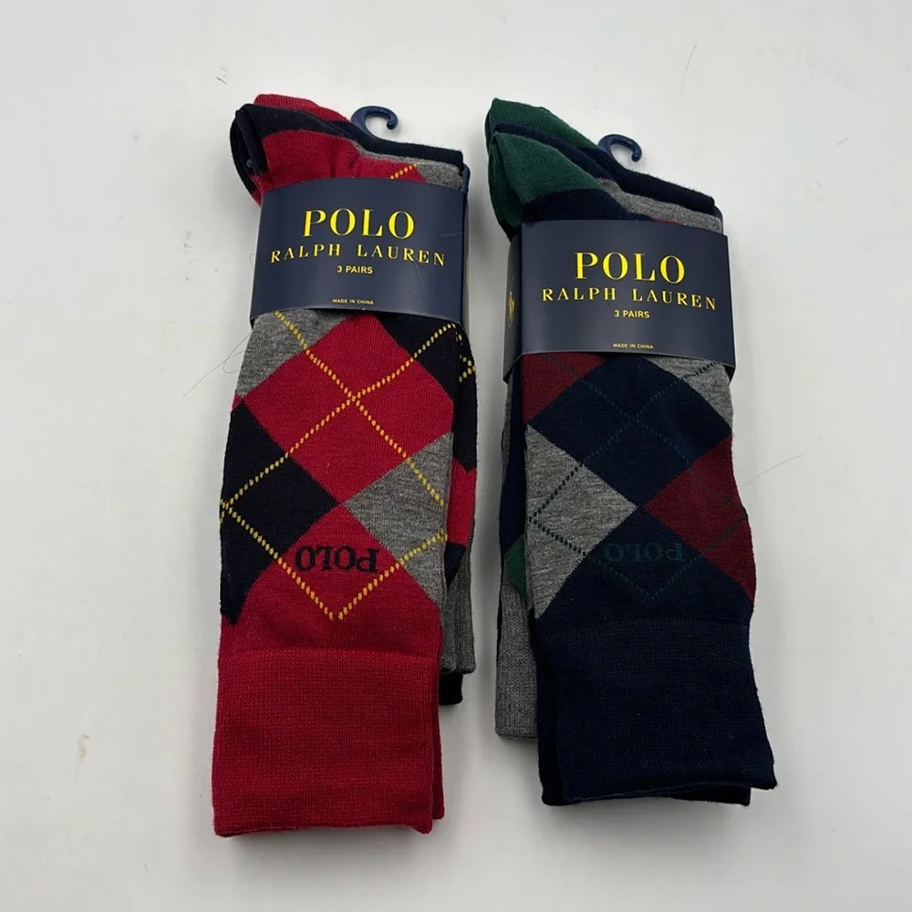 Polo Ralph Lauren Argyle Dress Socks Shoe Size 6-12.5 6 Pairs