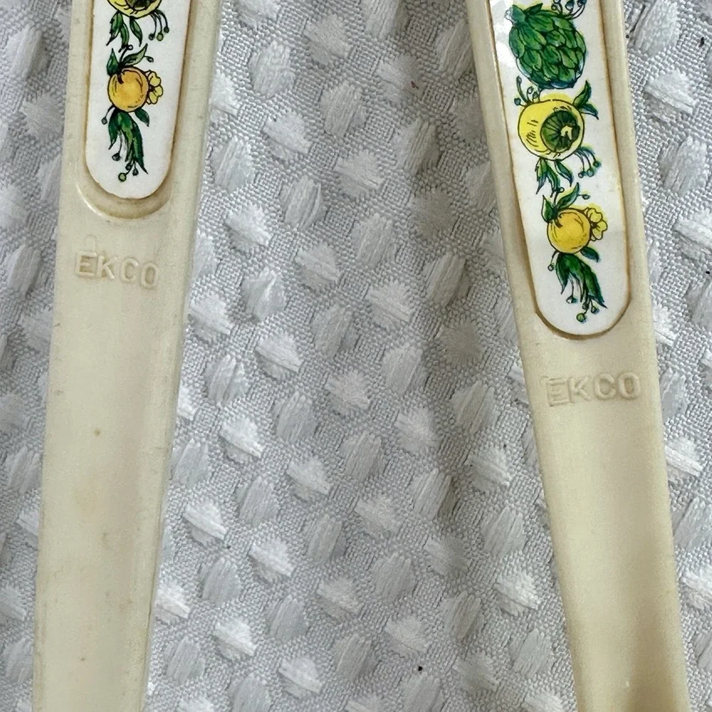 Vintage EKCO Nylon Ladle & Slotted Spoon Set Lemon Floral Handle 1970s Kitchen‎