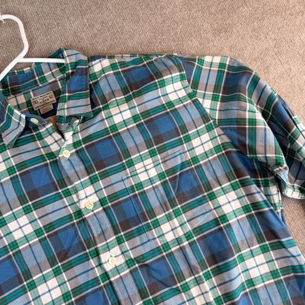 Vintage J Crew‎ Tailored Woven Shirts Blue Green Plaid Cotton Button Up Size L