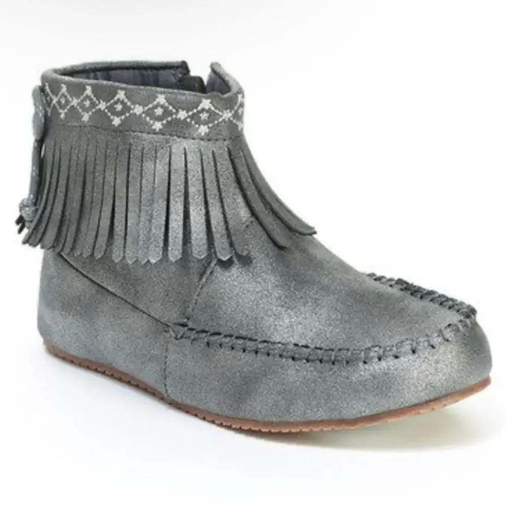 Hanna Andersson Kids Girls Grey‎ Metallic Fringe Moccasins Side Zip High Top 11