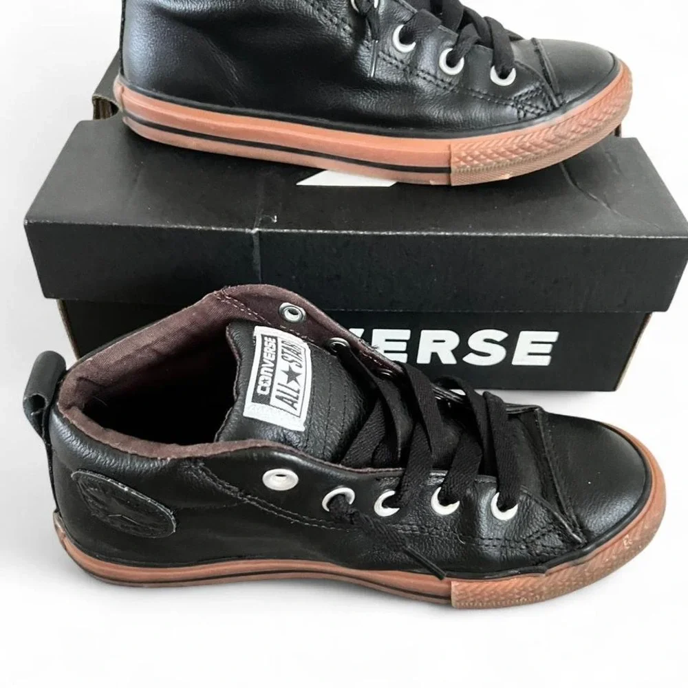 Converse‎ All Star Kids Black Leather High Top Sneakers Youth Size 4