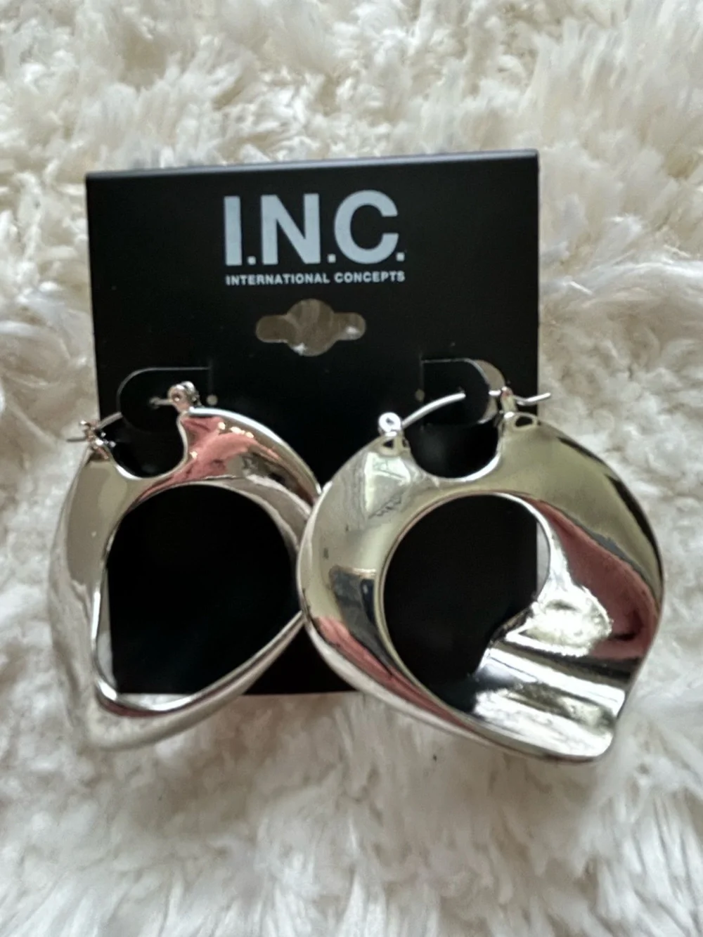 INC International Concepts Silver Sculptural Hoop Earrings