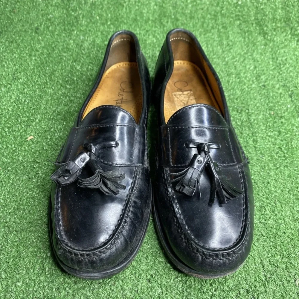 Cole Haan Black Leather Tassle Loafer Slip On‎ Dress Shoes Mens 8.5 D