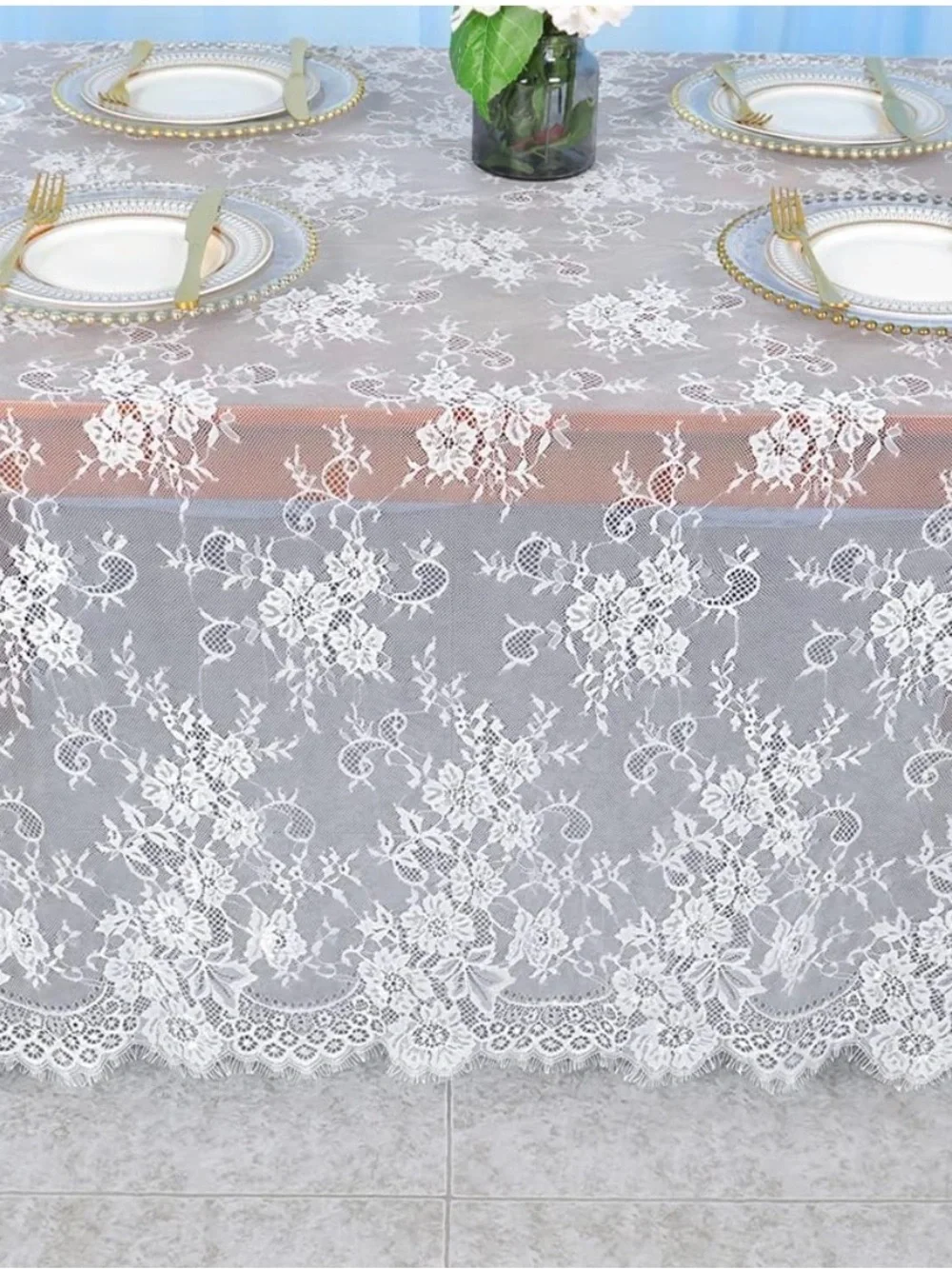 Partisout Vintage Lace Tablecloth 60x120 Inch - Elegant Boho Floral Rectangular