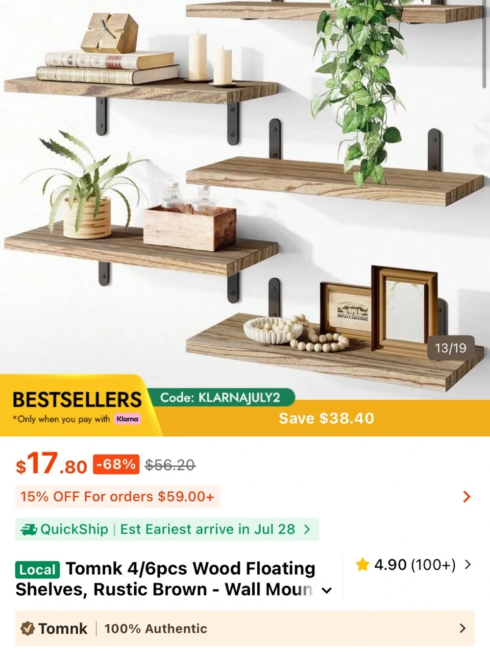 Rustic Brown Wood Floating Shelves (4/6 pcs) - Wall Decor