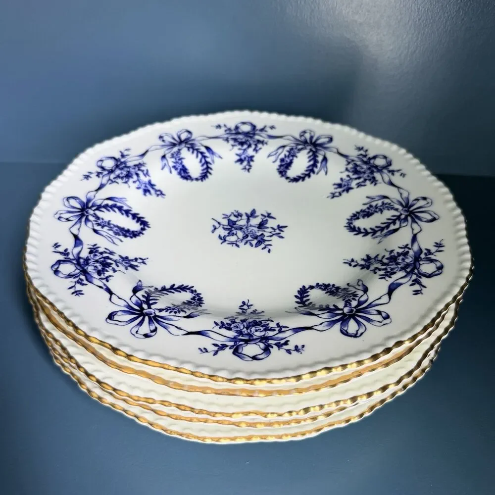 Coalport England Dinner Plates 10” Round Lot of 5 Queensbury Blue Garland