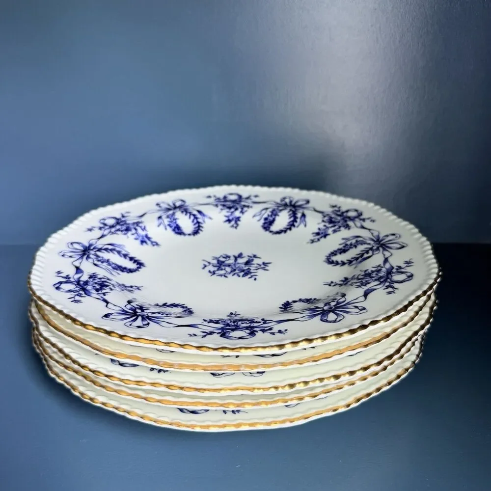 Coalport England Dinner Plates 10” Round Lot of 5 Queensbury Blue Garland