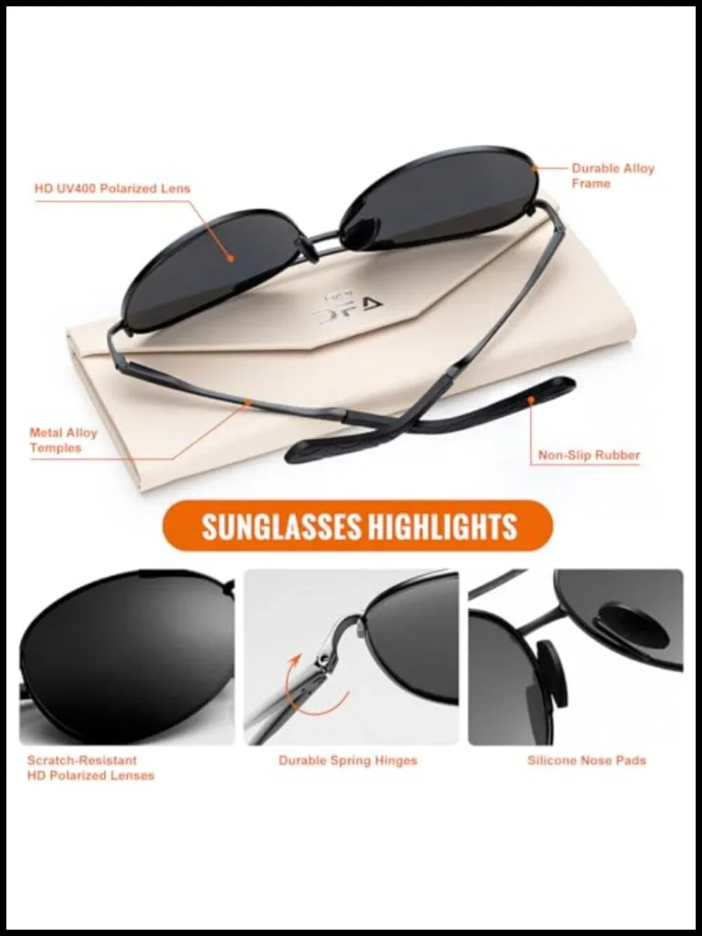 Polarized Aviator Sunglasses 100% UV Protection Metal Frame Driving Fishing Gift