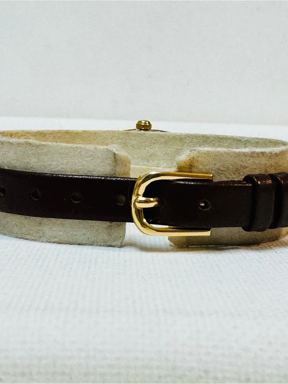 Vintage Citizen Women's Elegant Cut Corner Tank Watch Gold Leather 1000-108795