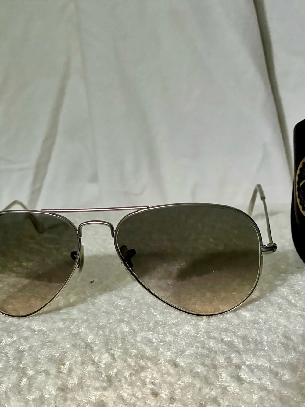 Ray-Ban Silver Frame Sunglasses with Purple-Brown Gradient Lenses