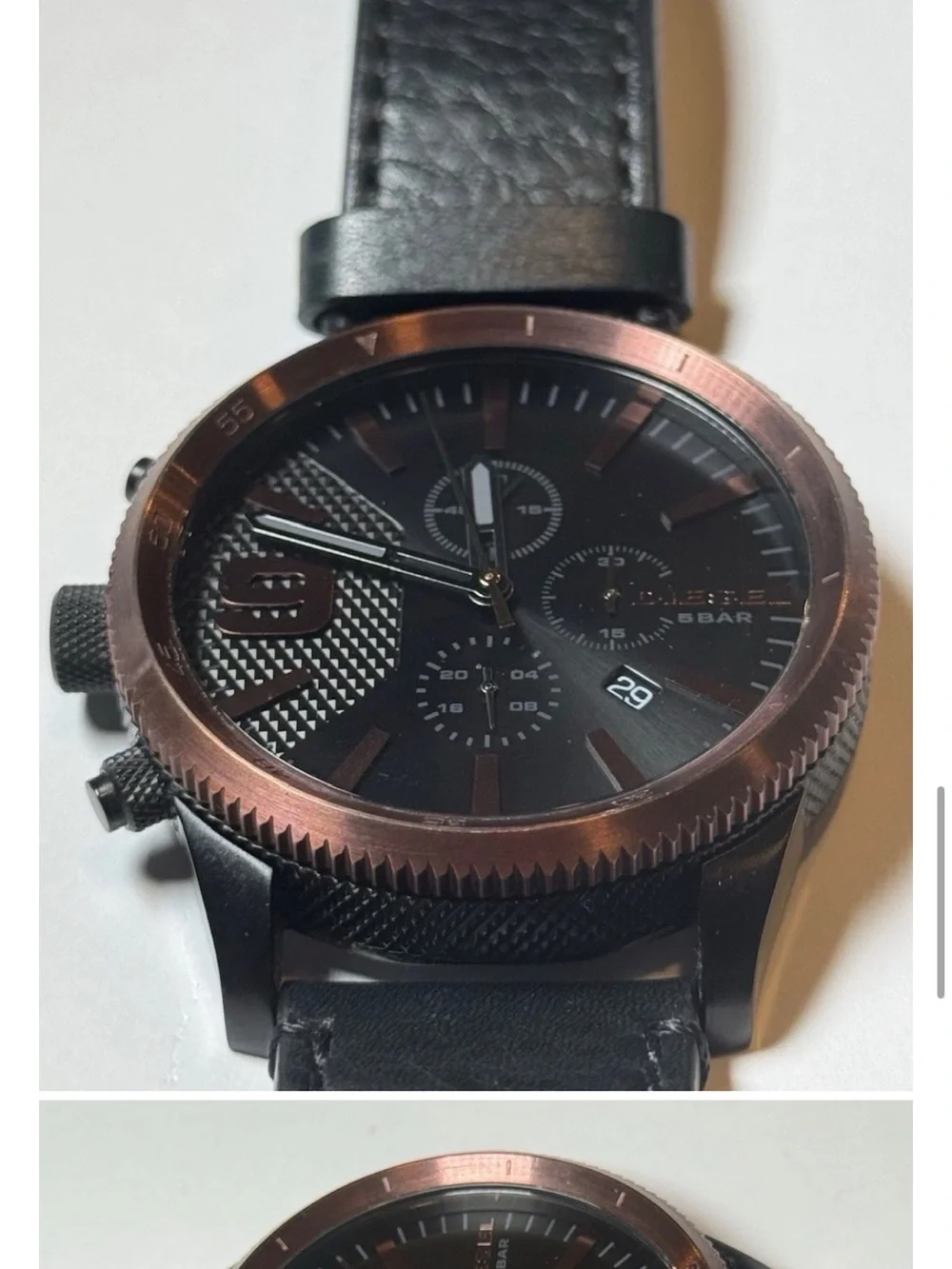 Diesel “Brave Men’s” 51mm Watch Black/Rose w/ Black Leather Strap