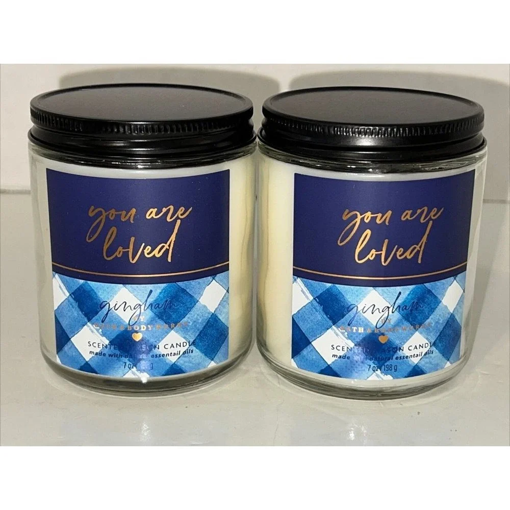 Bath & Body Works Gingham 7oz Scented Mason Jar Candle Set You Are Loved 2-Pack