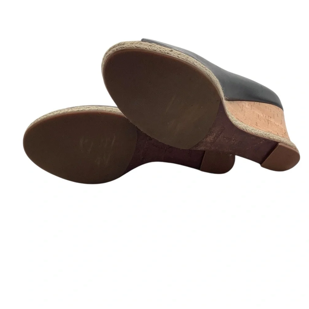 Cole Haan Black Leather Peep-Toe Wedge Espadrilles