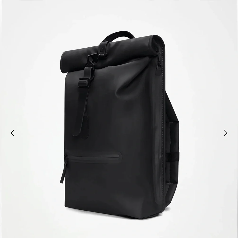 Rains Black Roll-Top Backpack Tote