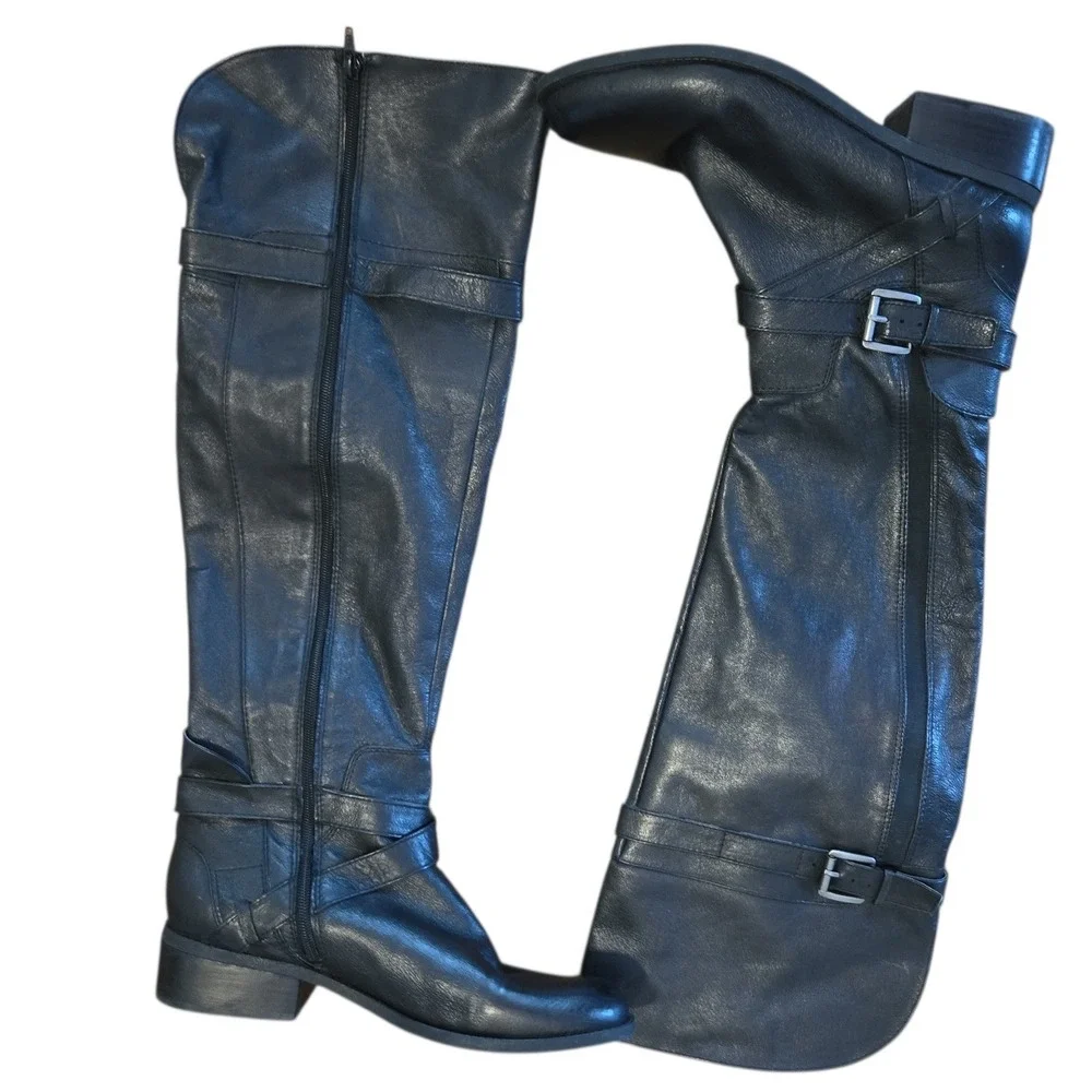Nine West Black Leather Knee High Riding Boots Size‎ 10