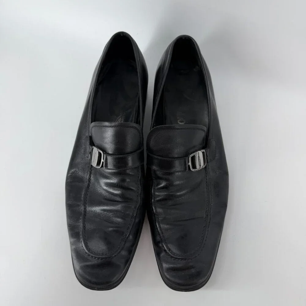Salvatore Ferragamo Men Size 11 Black Leather Horsebit Loafer Dress Shoes