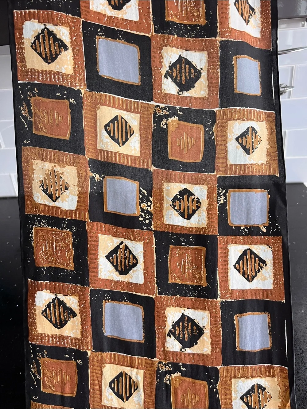 Adolfo For Baar And Beards Silk Scarf Tribal Geometric Brown Black Gray 11x53”