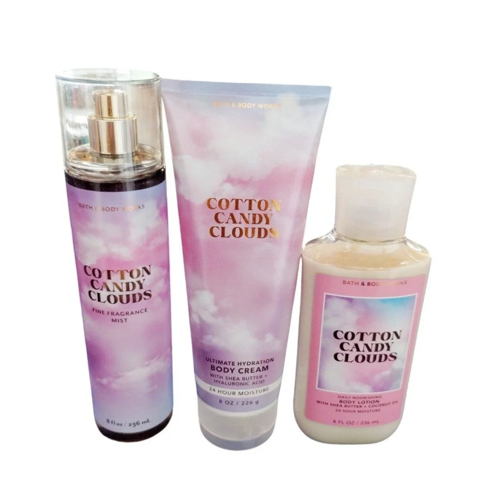 Bath and Body Works Seasonal/Discontinued COTTON CANDY CLOUDS 3PCS‎ Bundle