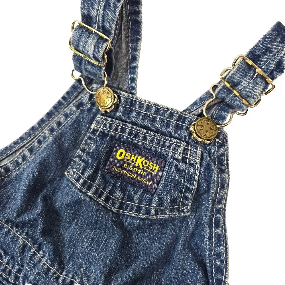 Vintage OshKosh B'Gosh Denim Overalls 24 Months Baby USA Classic Bib Jeans Blue