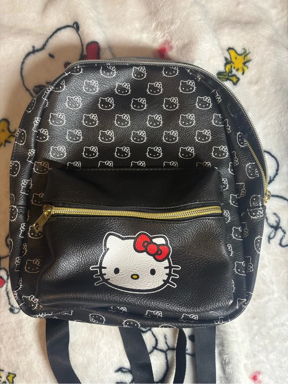 Sanrio Hello Kitty Black Mini Backpack with Red Bow and Gold Zipper