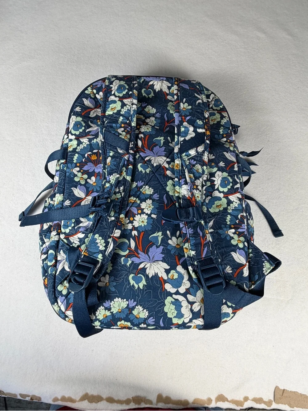 Vera Bradley Large  Quilted Travel Laptop Backpack Blue Floral Carry On