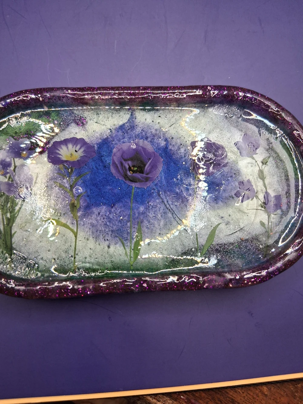 Handmade Purple Floral Decorative Tray