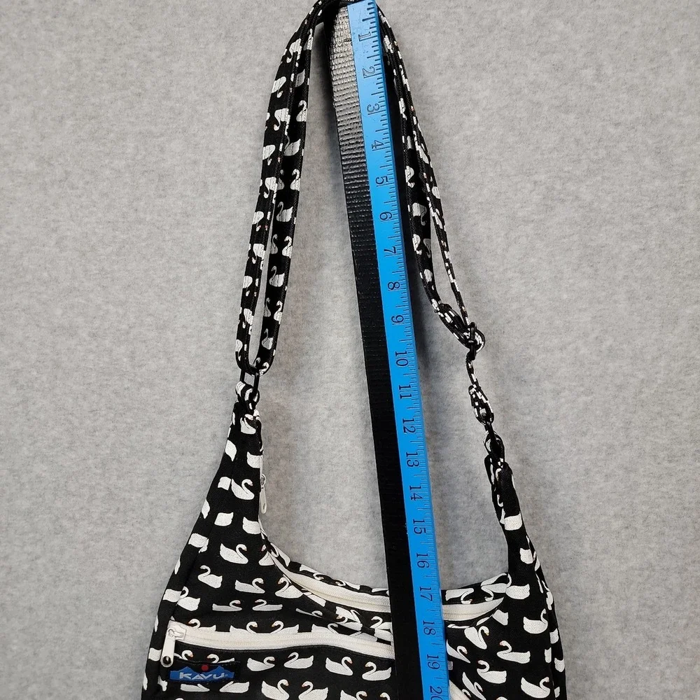 KAVU Satchel Crossbody Bag Shoulder Purse Black & White Swan Pattern Canvas