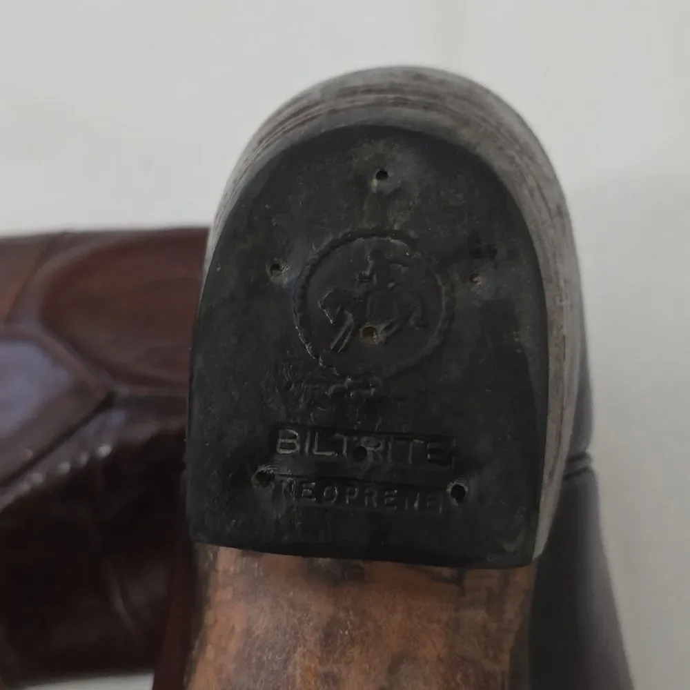 VTG Lucchese Biltrite men's Brown Leather Square Toe Cowboy‎ Boots 9.5D Western